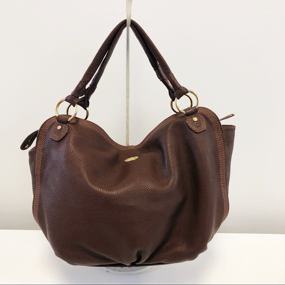 Celine pebbled leather double strap sig tassel bag